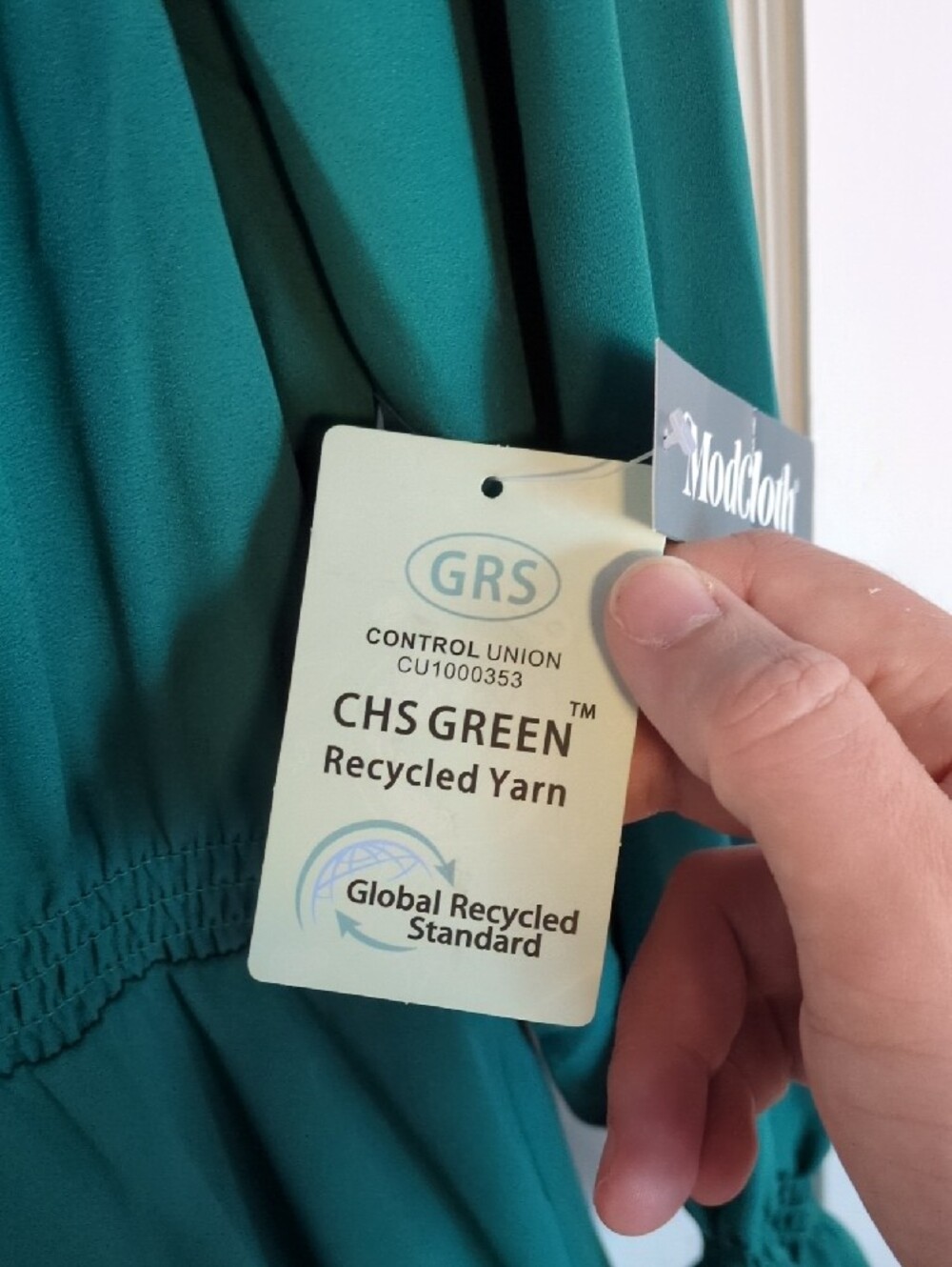 ModCloth Teal Green Ruffle-Neck Long Sleeve Dress - Picture 4 of 8